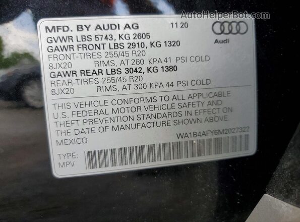 WA1B4AFY6M2027322 2021 AUDI SQ5 Black Widok naklejki z numerem VIN