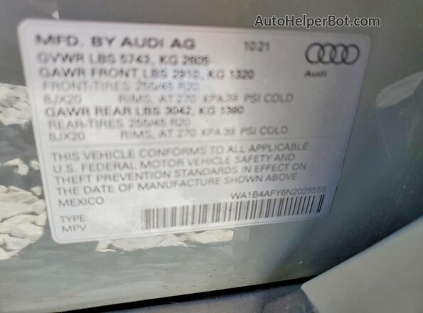 WA1B4AFY6N2025555 2022 AUDI SQ5 Gray Вид підкапотного простору