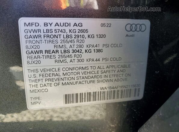WA1B4AFY6N2115630 2022 AUDI SQ5 Gray 