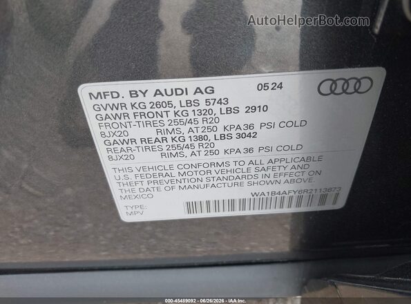 WA1B4AFY6R2113673 2024 AUDI SQ5 Gray Engine compartment view