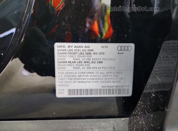 WA1B4AFY8K2081735 2019 AUDI SQ5 Black Սալոնի 360 աստիճան տեսք