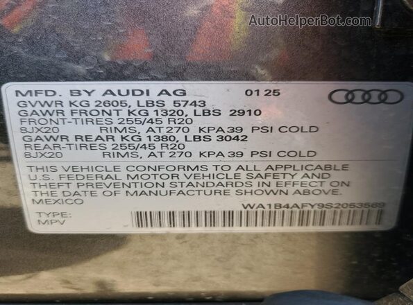 WA1B4AFY9S2053569 2025 AUDI SQ5 Gray 360 interior view