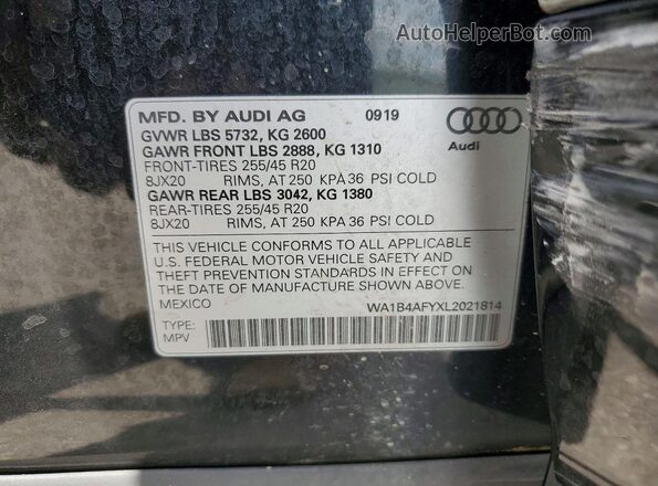 WA1B4AFYXL2021814 2020 AUDI SQ5 Black VIN sticker view