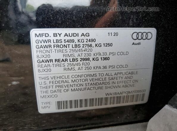 WA1BAAFY3M2035533 2021 AUDI Q5 Black 