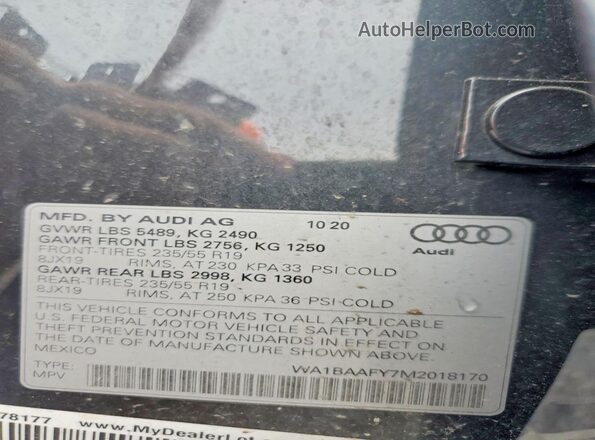 WA1BAAFY7M2018170 2021 AUDI Q5 Gray Панорамний вид салону 360°
