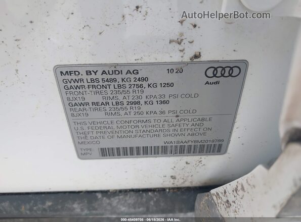 WA1BAAFY8M2018789 2021 AUDI Q5 White ძრავის განყოფილების ხედი