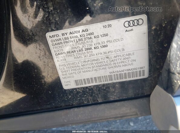 WA1BAAFY8M2021997 2021 AUDI Q5 Black Вид підкапотного простору