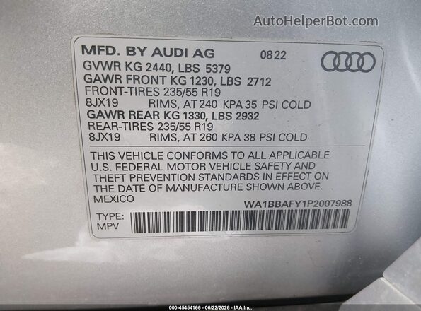 WA1BBAFY1P2007988 2023 AUDI Q5 Silver Շարժիչի բաժամունքի տեսք