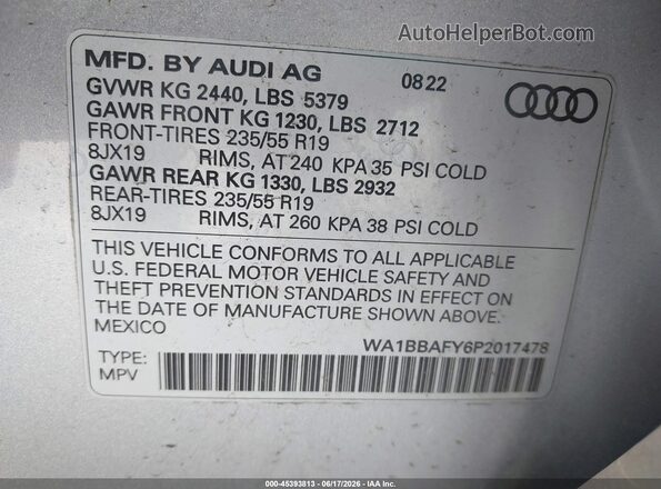 WA1BBAFY6P2017478 2023 AUDI Q5 Silver Engine compartment view