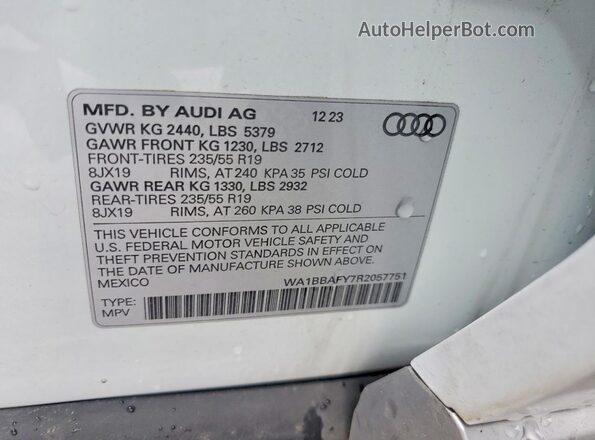 WA1BBAFY7R2057751 2024 AUDI Q5 White VIN sticker view