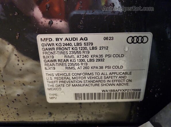 WA1BBAFYXP2175998 2023 AUDI Q5 Charcoal Սալոնի 360 աստիճան տեսք