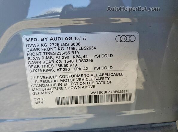 WA1BCBFZ7RP029575 2024 AUDI Q4 Серый Вид наклейки с VIN-кодом