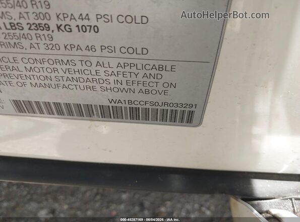 WA1BCCFS0JR033291 2018 AUDI Q3 White Вид підкапотного простору