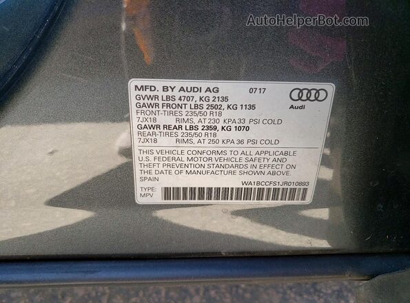WA1BCCFS1JR010893 2018 AUDI Q3 Gray 