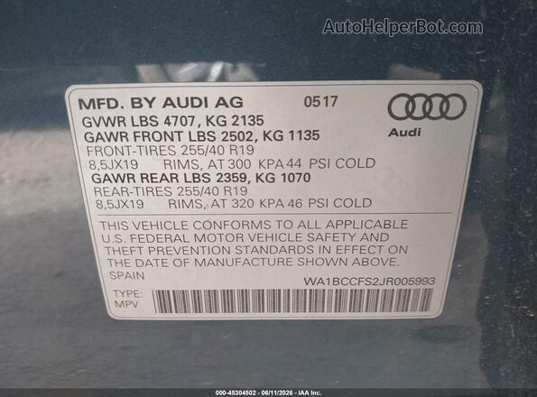 WA1BCCFS2JR005993 2018 AUDI Q3 Синий Вид подкапотного пространства