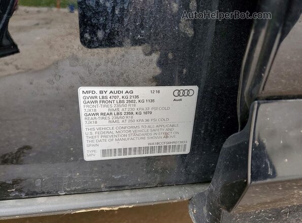 WA1BCCFS6HR013833 2017 AUDI Q3 Black Engine compartment view