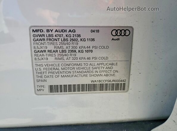 WA1BCCFS6JR033442 2018 AUDI Q3 White 