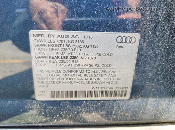WA1BCCFS8HR008830 2017 AUDI Q3 Blue 