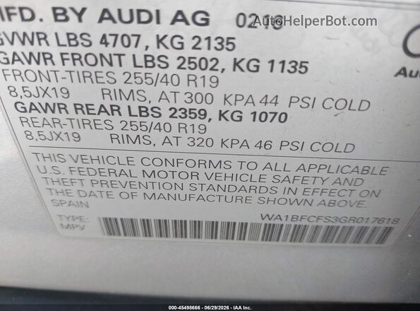 WA1BFCFS3GR017618 2016 AUDI Q3 Серебряный Вид подкапотного пространства
