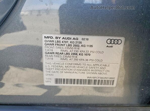 WA1BFCFS6GR018892 2016 AUDI Q3 Charcoal 