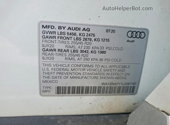 WA1BNAFY1L2097161 2020 AUDI Q5 White VIN sticker view