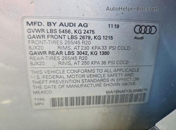 WA1BNAFY3L2046471 2020 AUDI Q5 Silver Շարժիչի բաժամունքի տեսք