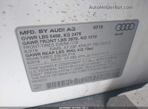 WA1BNAFY4J2149699 2018 AUDI Q5 White Engine compartment view