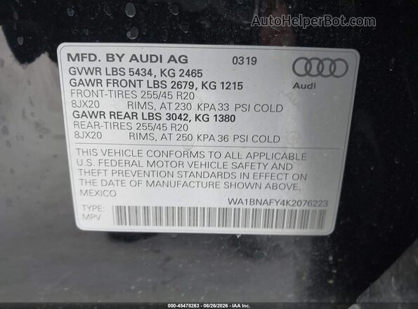 WA1BNAFY4K2076223 2019 AUDI Q5 Black Widok komory silnika