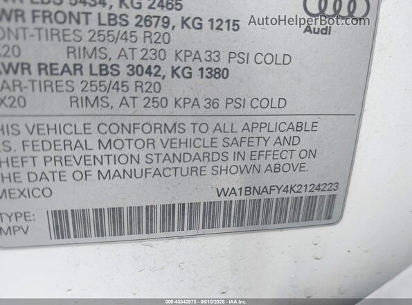 WA1BNAFY4K2124223 2019 AUDI Q5 White Vista del compartimento del motor
