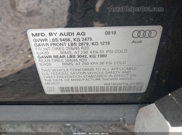 WA1BNAFY4L2018632 2020 AUDI Q5 Black Vista del compartimento del motor