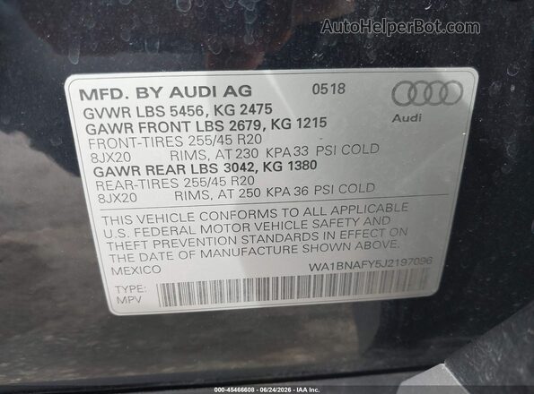 WA1BNAFY5J2197096 2018 AUDI Q5 Gray Вид підкапотного простору