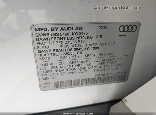 WA1BNAFY7L2091719 2020 AUDI Q5 White 