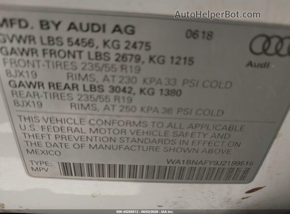 WA1BNAFY9J2199515 2018 AUDI Q5 White ძრავის განყოფილების ხედი