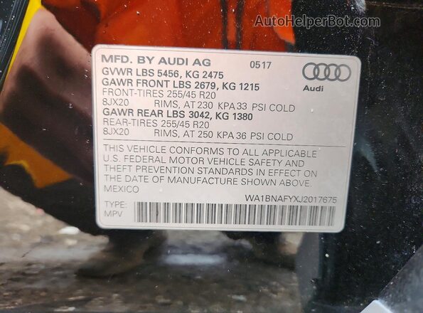 WA1BNAFYXJ2017675 2018 AUDI Q5 Black ძრავის განყოფილების ხედი
