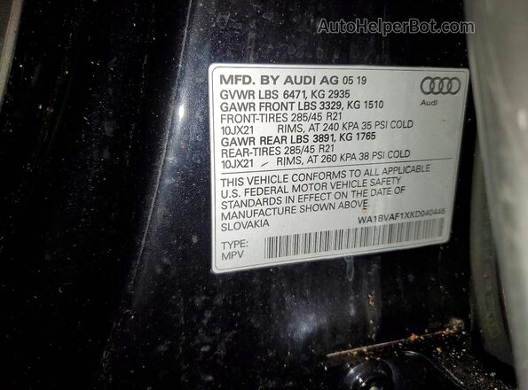 WA1BVAF1XKD040446 2019 AUDI Q8 Черный Панорамный вид салона 360°