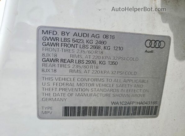 WA1C2AFP1HA043165 2017 AUDI Q5 White VIN sticker view