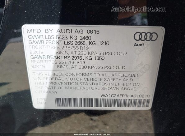 WA1C2AFP3HA018218 2017 AUDI Q5 Black Вид підкапотного простору