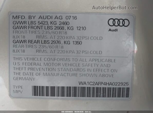 WA1C2AFP4HA022925 2017 AUDI Q5 Серебряный Вид подкапотного пространства