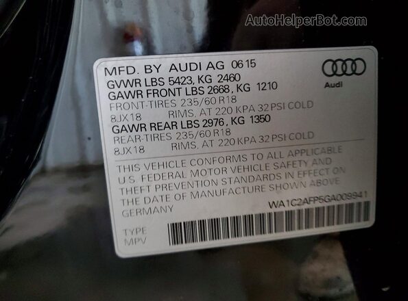 WA1C2AFP5GA009941 2016 AUDI Q5 Black 