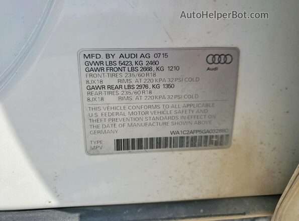 WA1C2AFP5GA032880 2016 AUDI Q5 Белый Вид наклейки с VIN-кодом