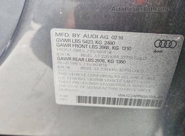 WA1C2AFP5GA103088 2016 AUDI Q5 Gray Панорамний вид салону 360°