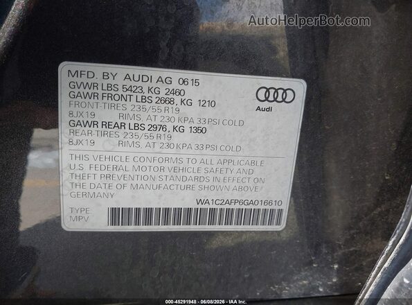 WA1C2AFP6GA016610 2016 AUDI Q5 Black ძრავის განყოფილების ხედი