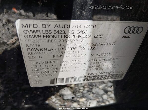 WA1C2AFP6GA122412 2016 AUDI Q5 Black Widok komory silnika