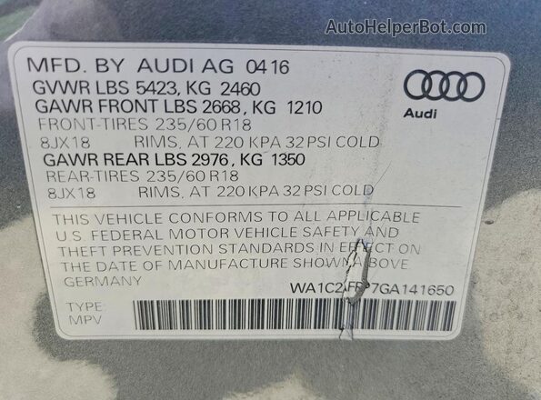 WA1C2AFP7GA141650 2016 AUDI Q5 Gray Շարժիչի բաժամունքի տեսք