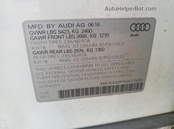 WA1C2AFP7HA013930 2017 AUDI Q5 Белый 