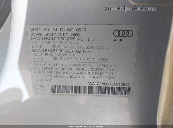 WA1C2AFP8GA010632 2016 AUDI Q5 Silver Engine compartment view