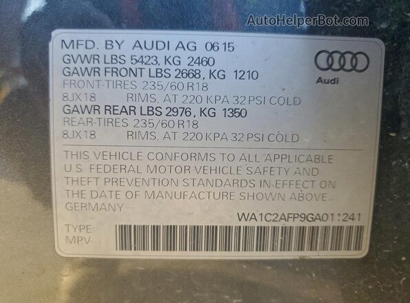 WA1C2AFP9GA011241 2016 AUDI Q5 Gray 