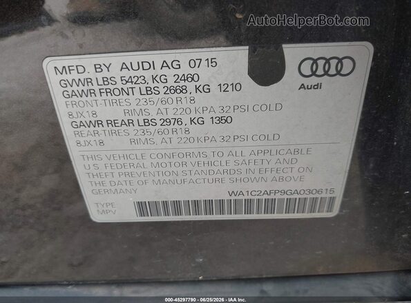 WA1C2AFP9GA030615 2016 AUDI Q5 Black Vista del compartimento del motor