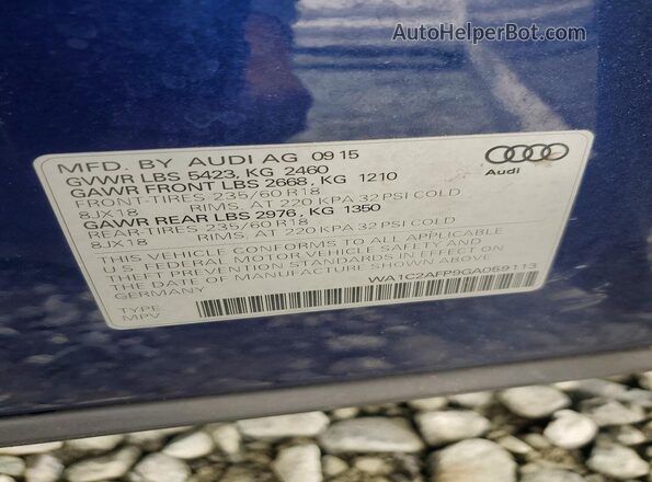 WA1C2AFP9GA059113 2016 AUDI Q5 Blue VIN კოდის სტიკერის ხედი