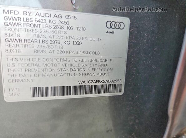 WA1C2AFPXGA002953 2016 AUDI Q5 Gray Engine compartment view